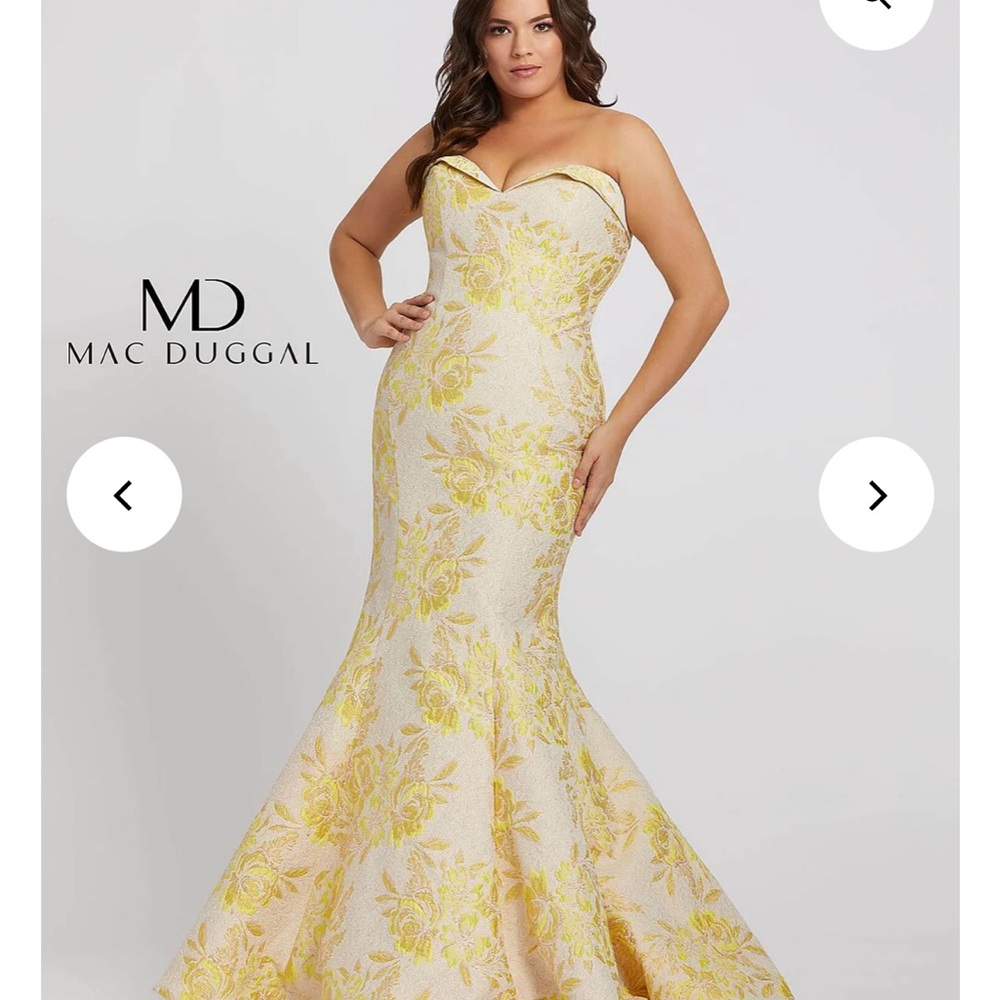 Fabulouss by Mac Duggal metallic floral brocade trumpet ball gown size18